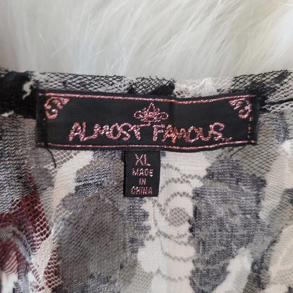 Almost Famous Womens Lace Tank Top Size XL Black White Sheer Floral Pullover - Picture 11 of 13